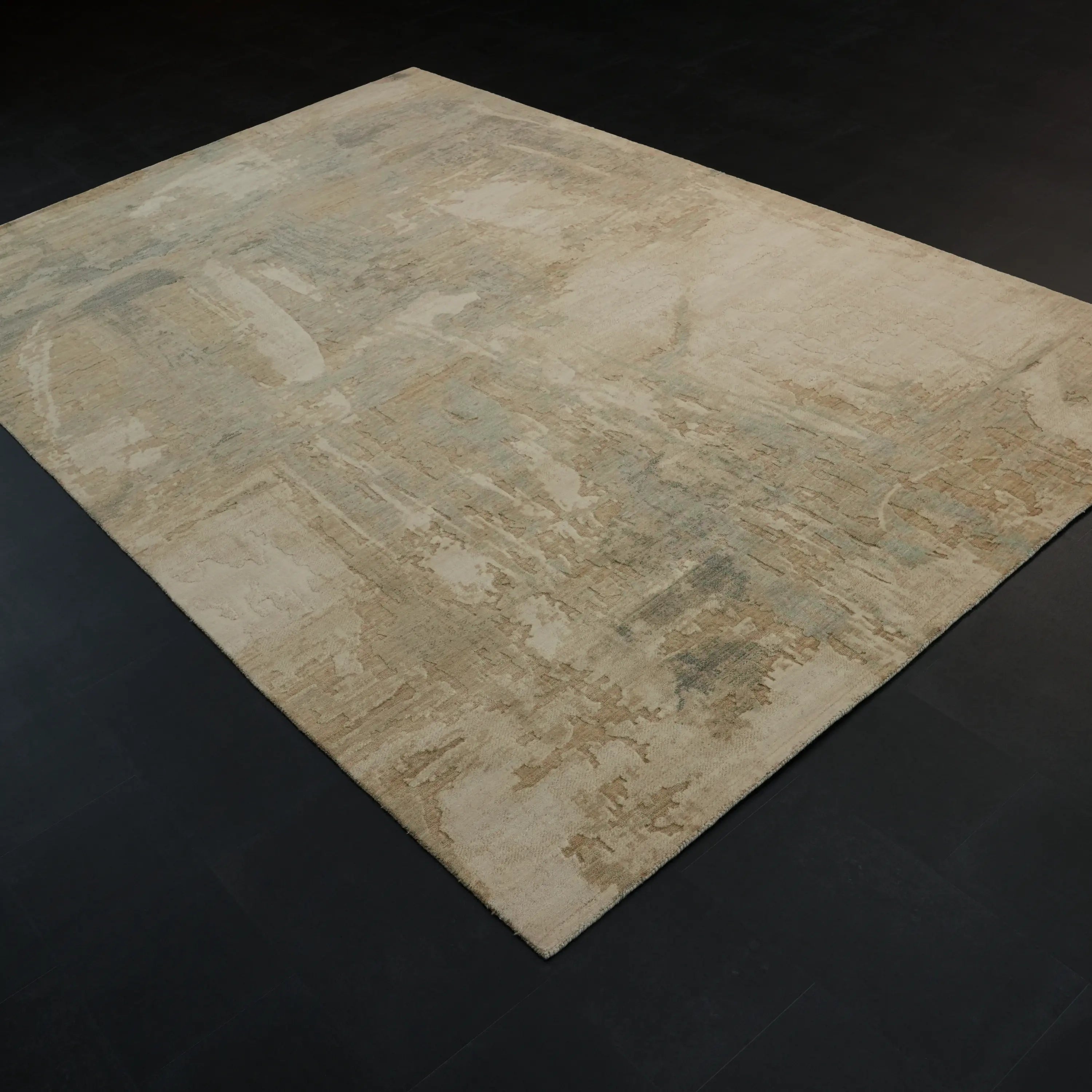 Soyut Desenli Krem Yün Modern Tezgah Dokuma Halı