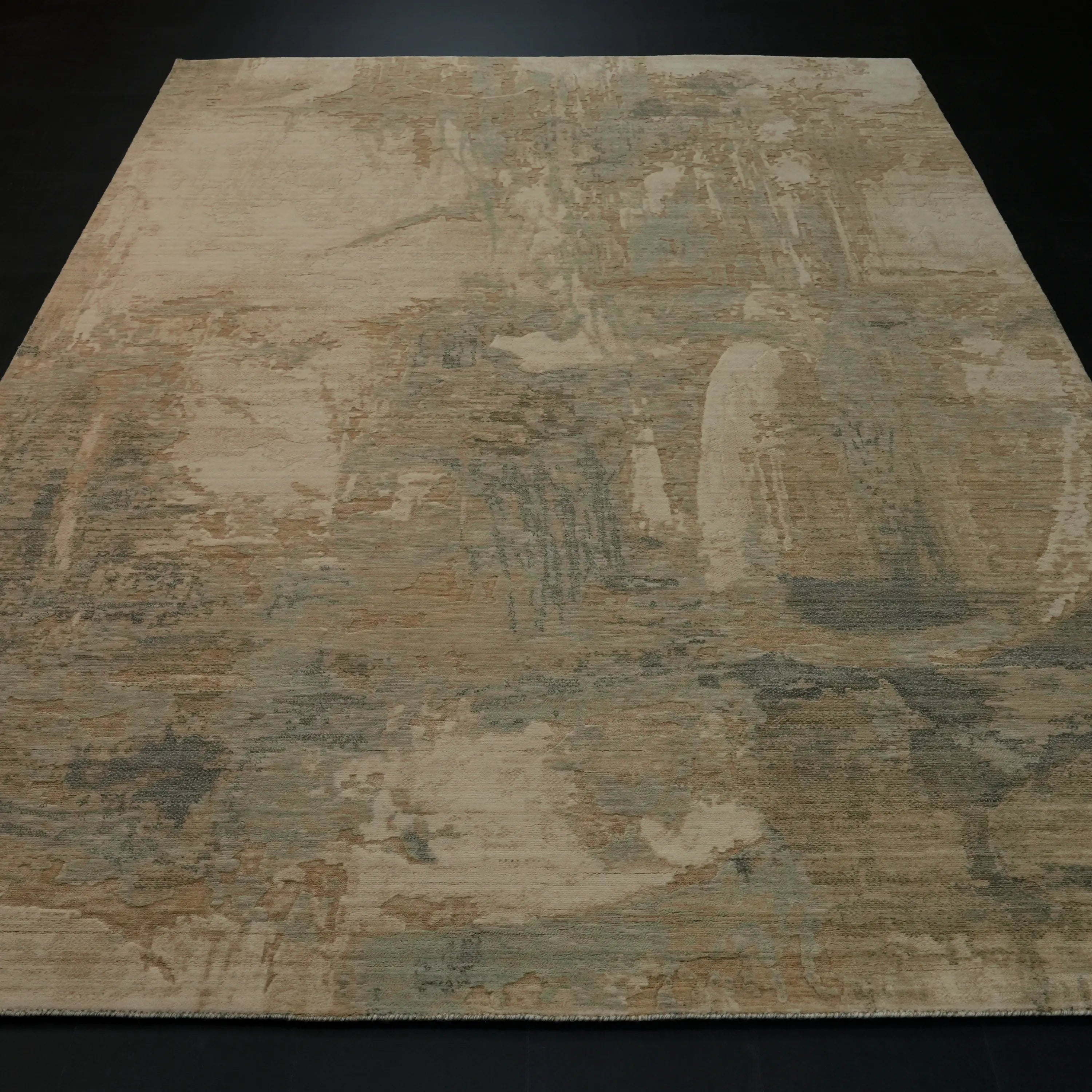 Soyut Desenli Krem Yün Modern Tezgah Dokuma Halı