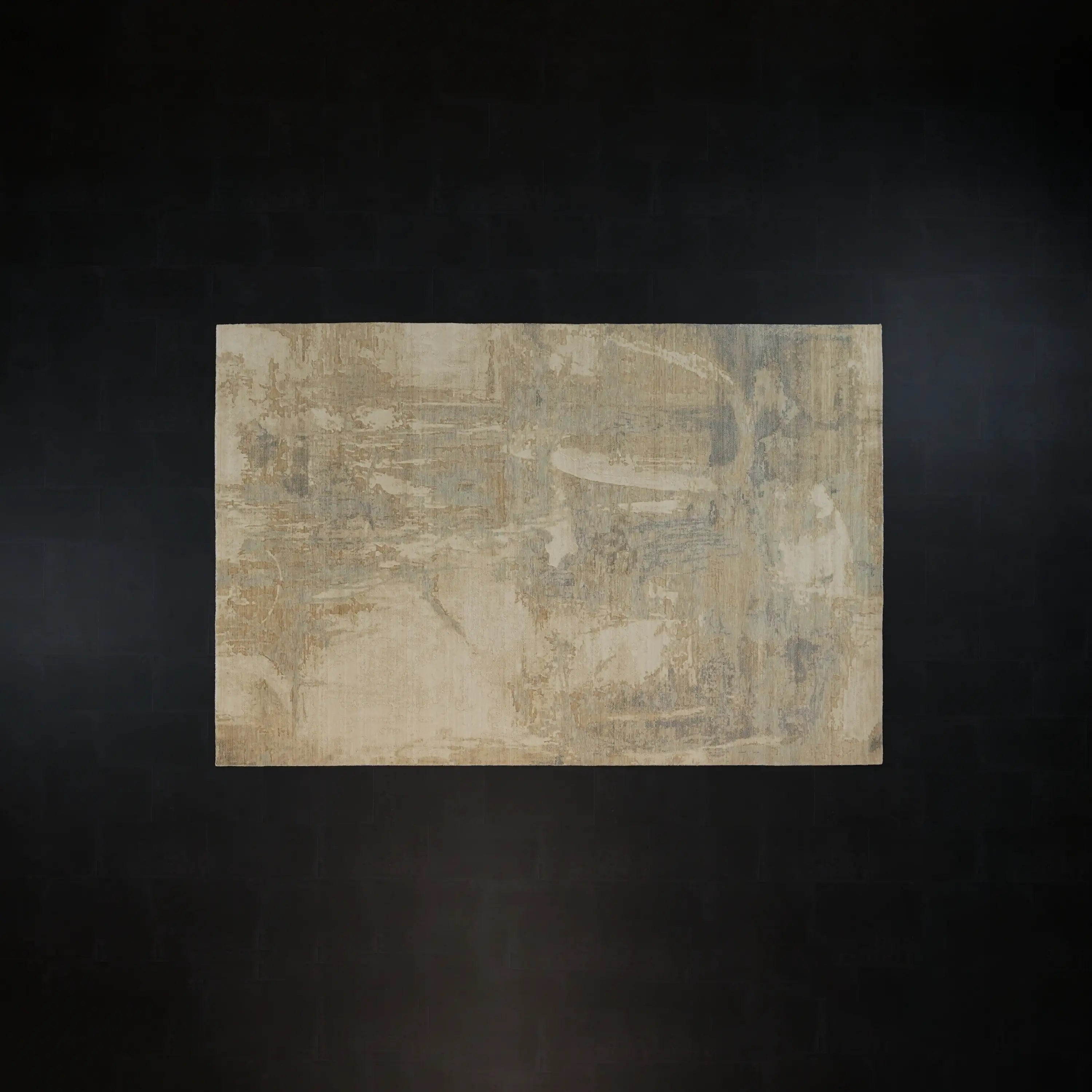 Soyut Desenli Krem Yün Modern Tezgah Dokuma Halı