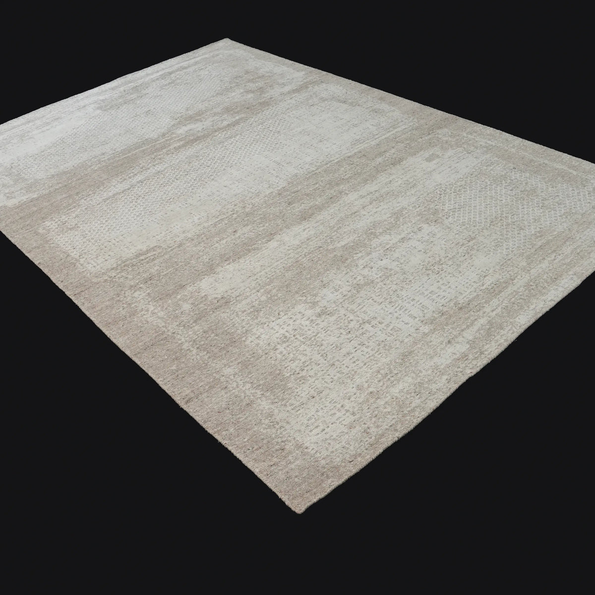 Soyut Desenli Krem Yün/Viskon Tezgah Dokuma Halı, 200x300 – 250x350 cm — Halıcızade