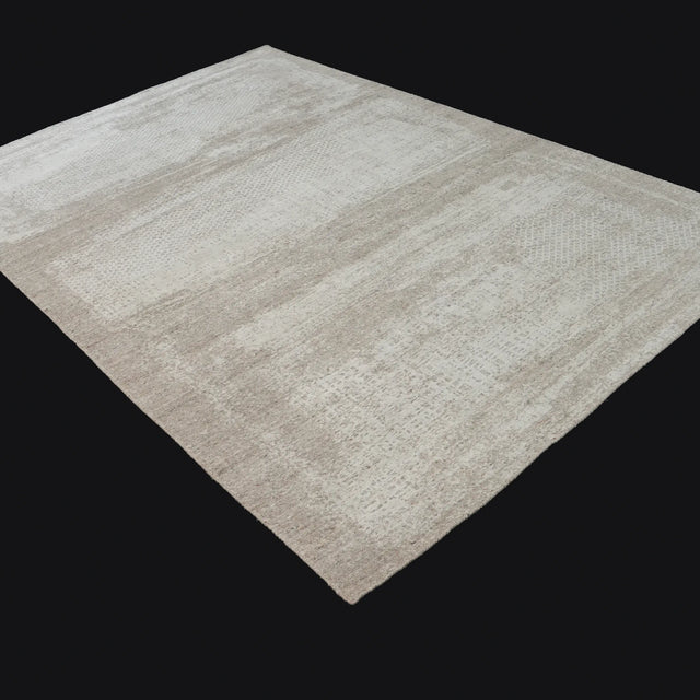 Soyut Desenli Krem Yün/Viskon Tezgah Dokuma Halı, 200x300 – 250x350 cm — Halıcızade