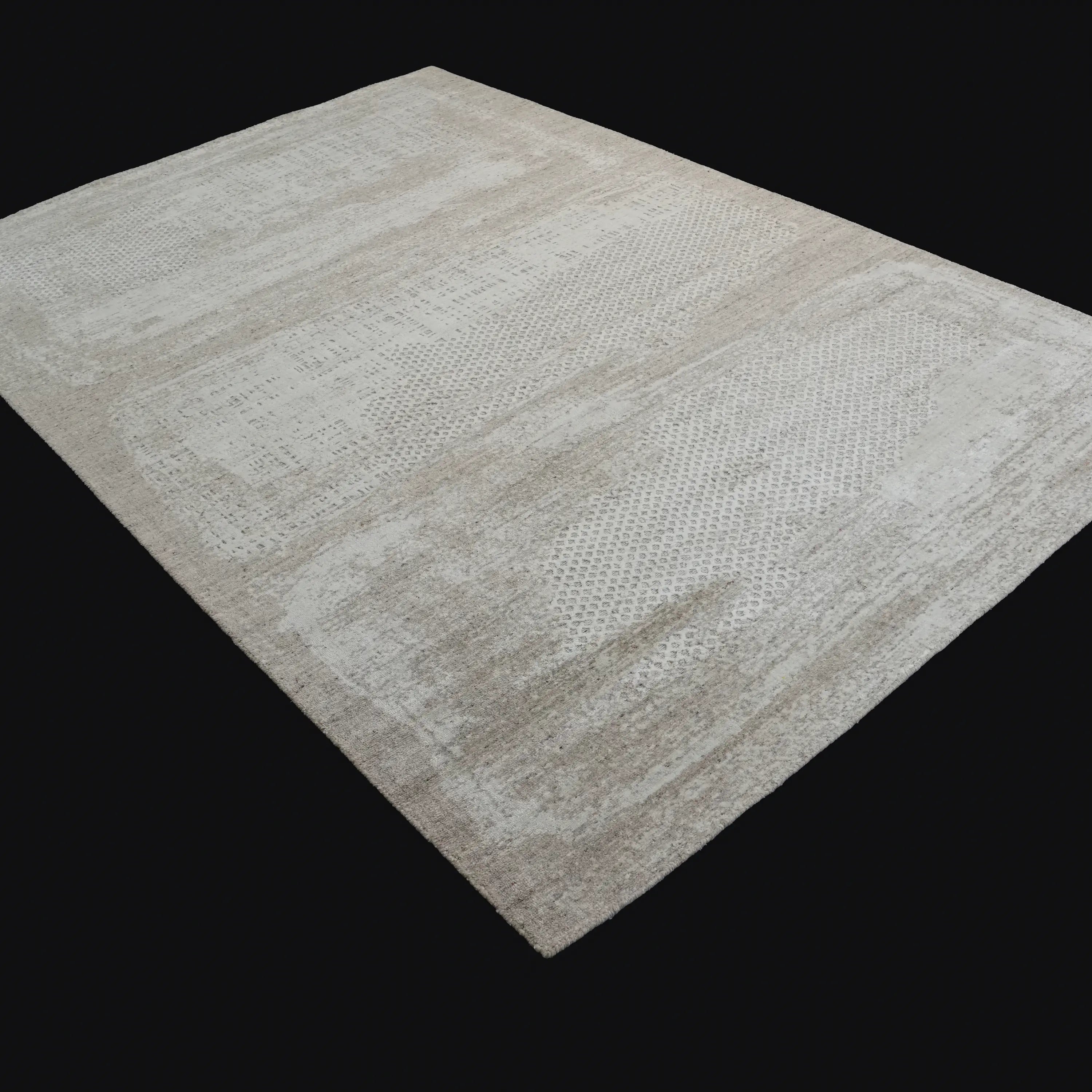 Abstract Patterned Cream Wool/Viscose Loom-Woven Rug