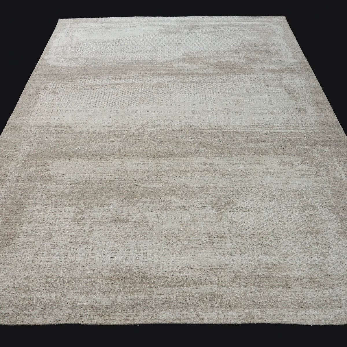 Soyut Desenli Krem Yün/Viskon Tezgah Dokuma Halı — 200x300, 250x350 cm