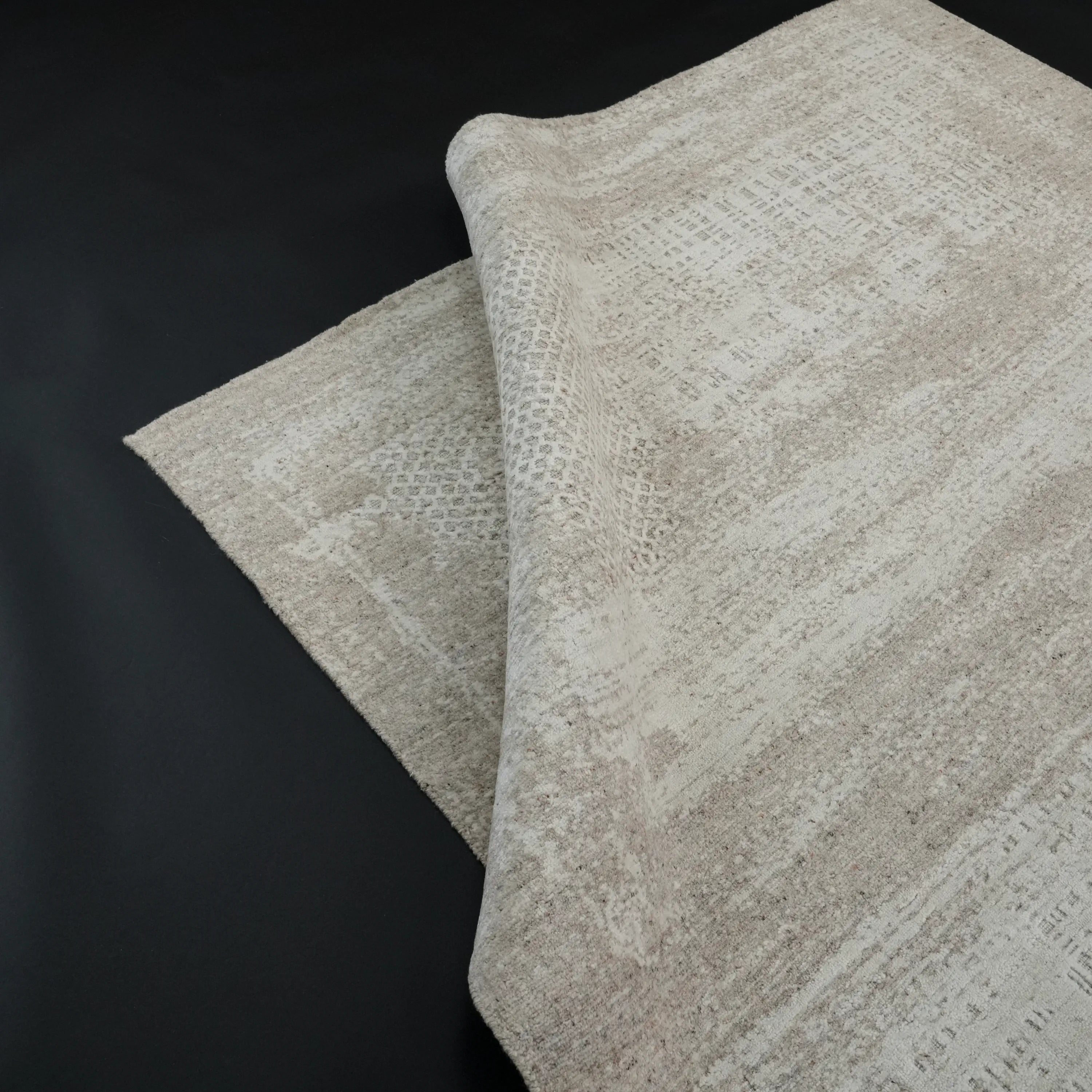 Abstract Patterned Cream Wool/Viscose Loom-Woven Rug