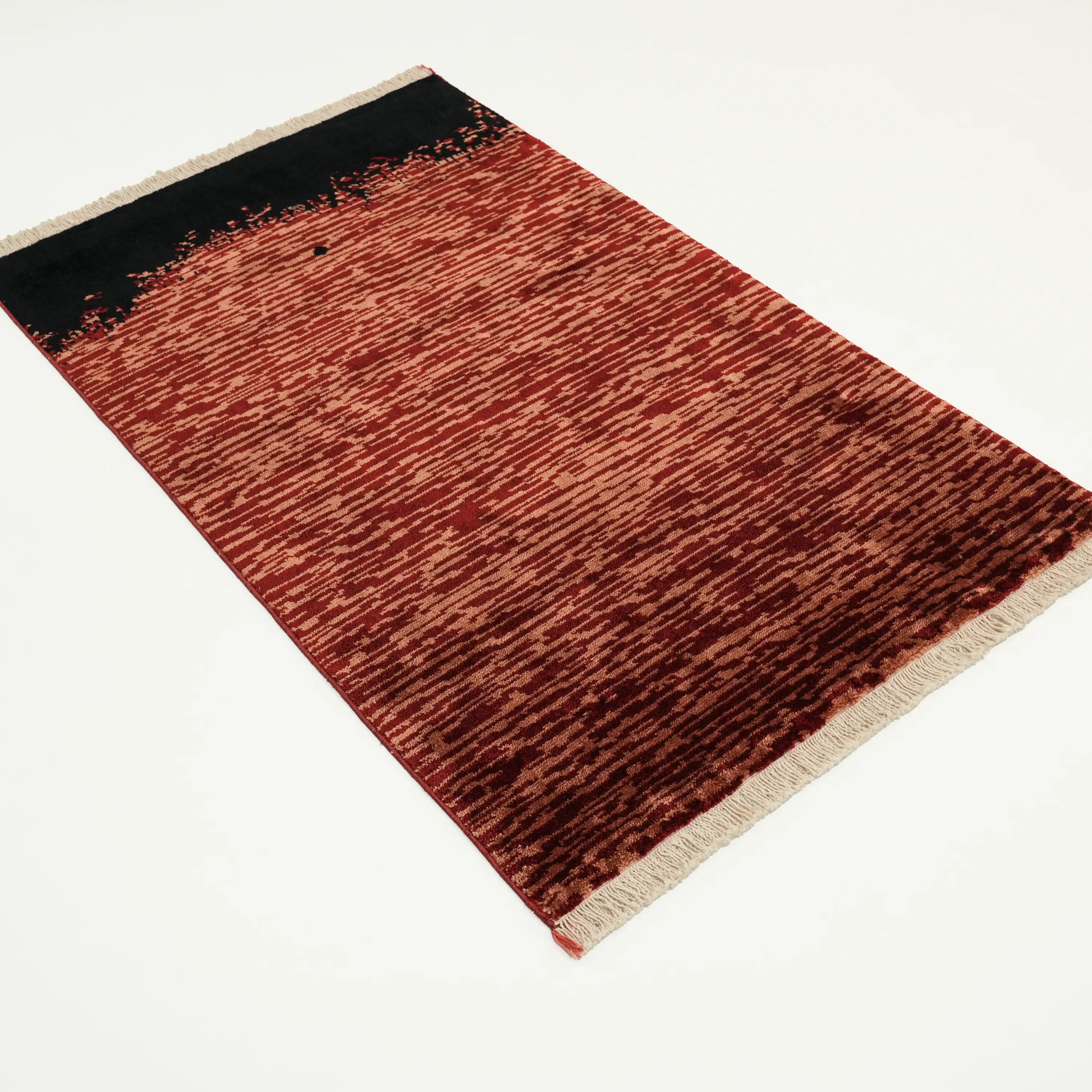 Soyut Desenli Tencel Kırmızı Tezgah Dokuma Seccade Halı