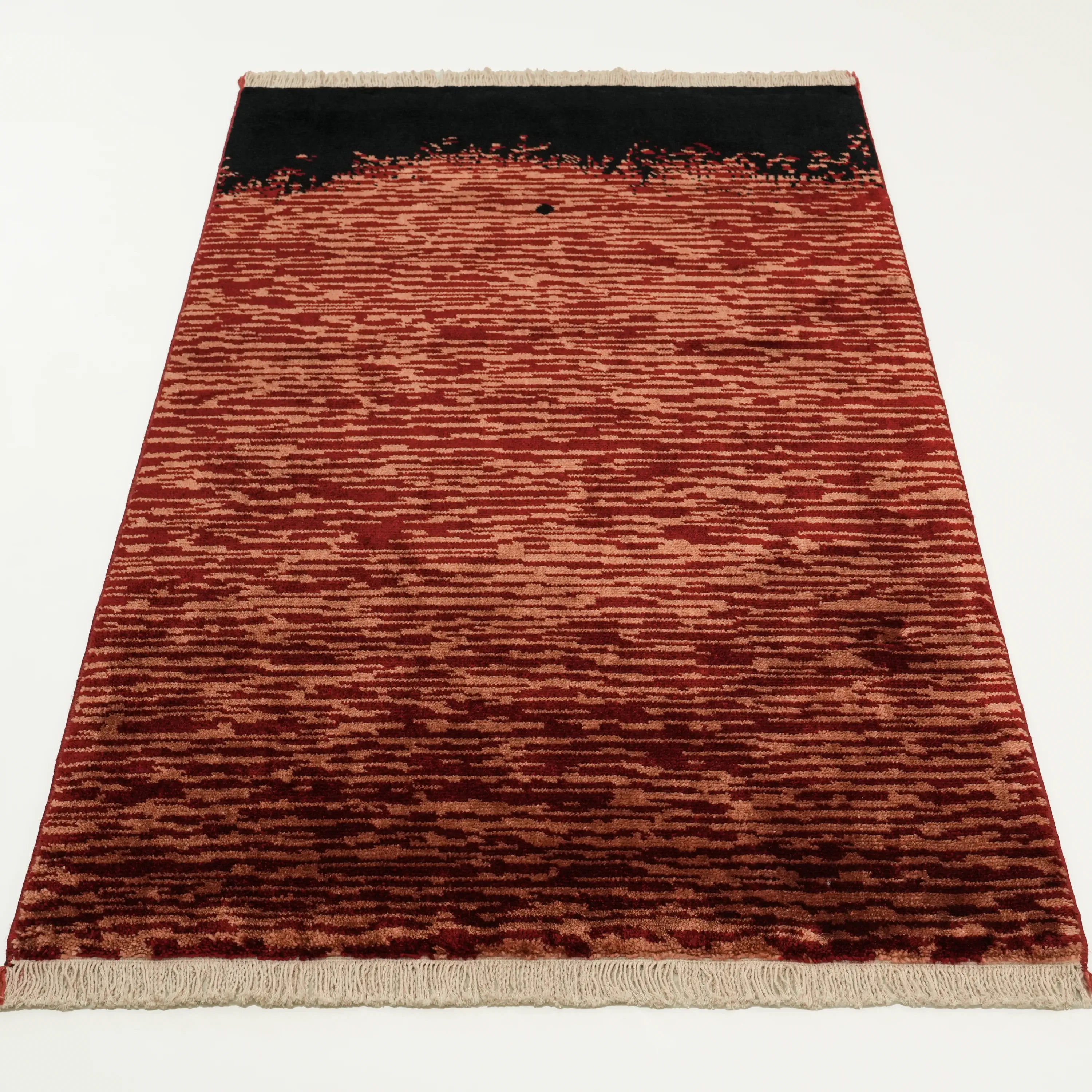 Soyut Desenli Tencel Kırmızı Tezgah Dokuma Seccade Halı