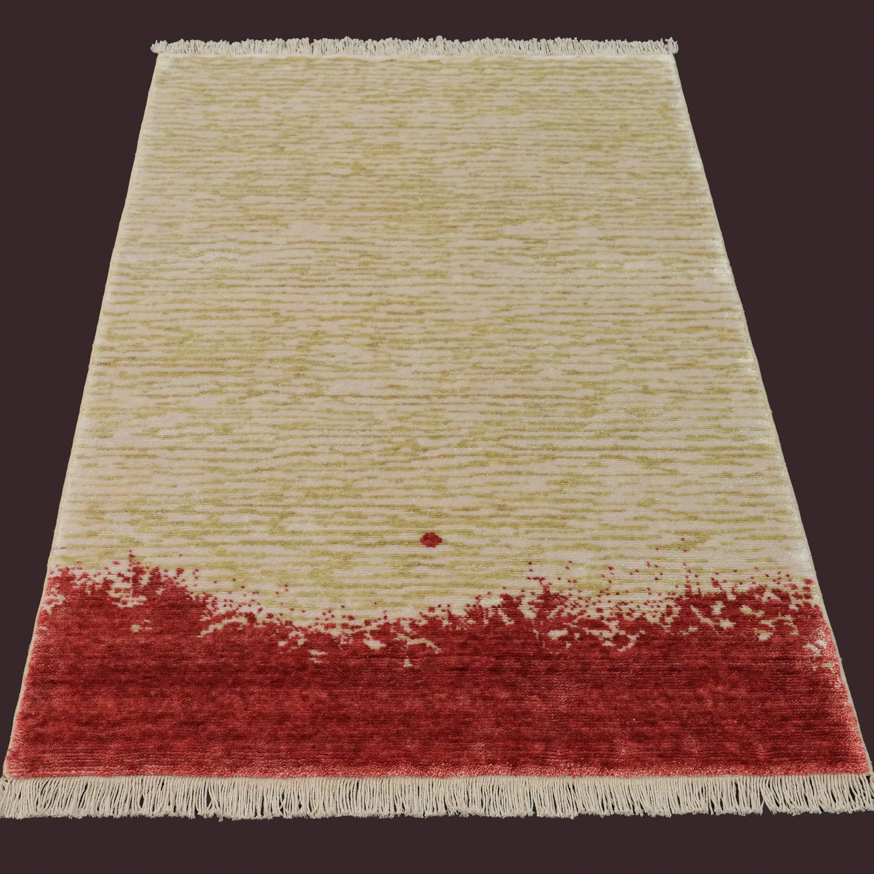 Abstract Patterned Tencel Green Loom Woven Prayer Rug Rug