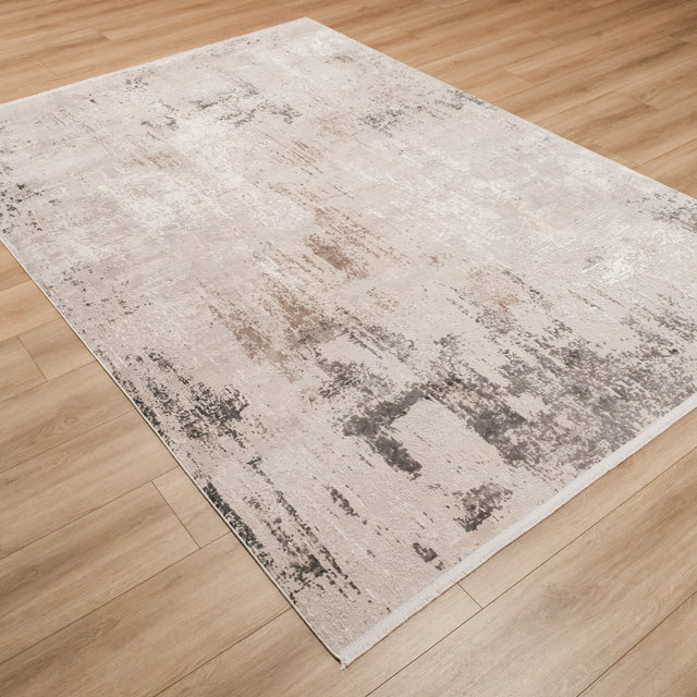 Cream Abstract Machine-Woven Viscose-Acrylic Rug, 200×290 cm Halıcızade