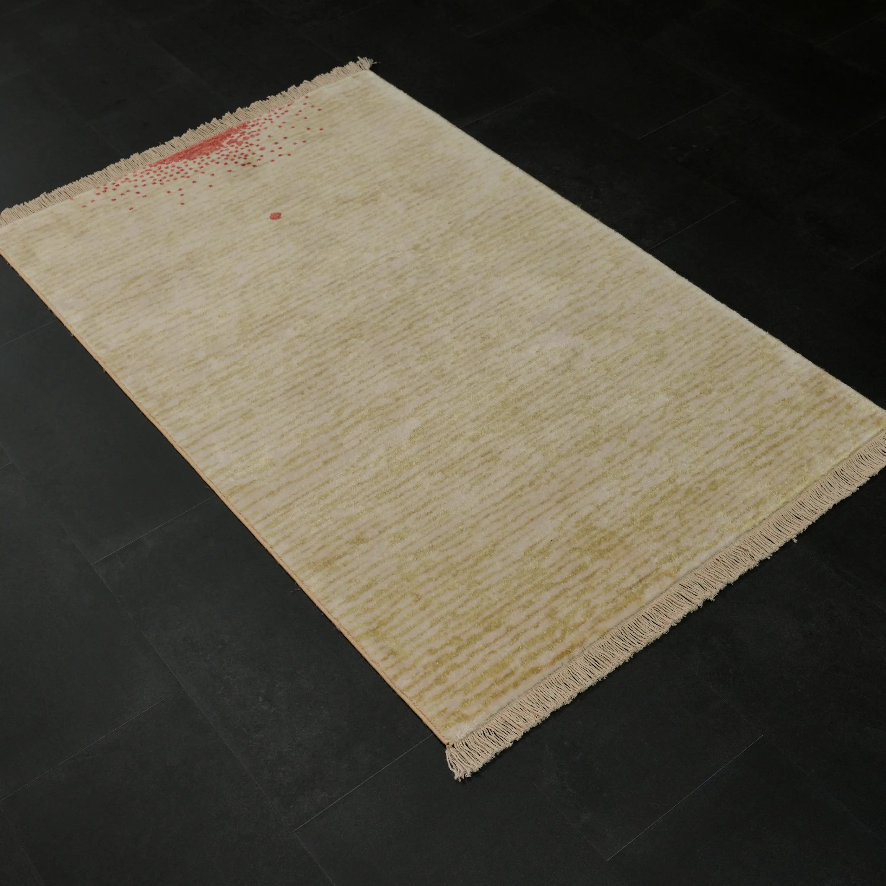 Soyut Desenli Yeşil Tencel Tezgah Dokuma Seccade Halı