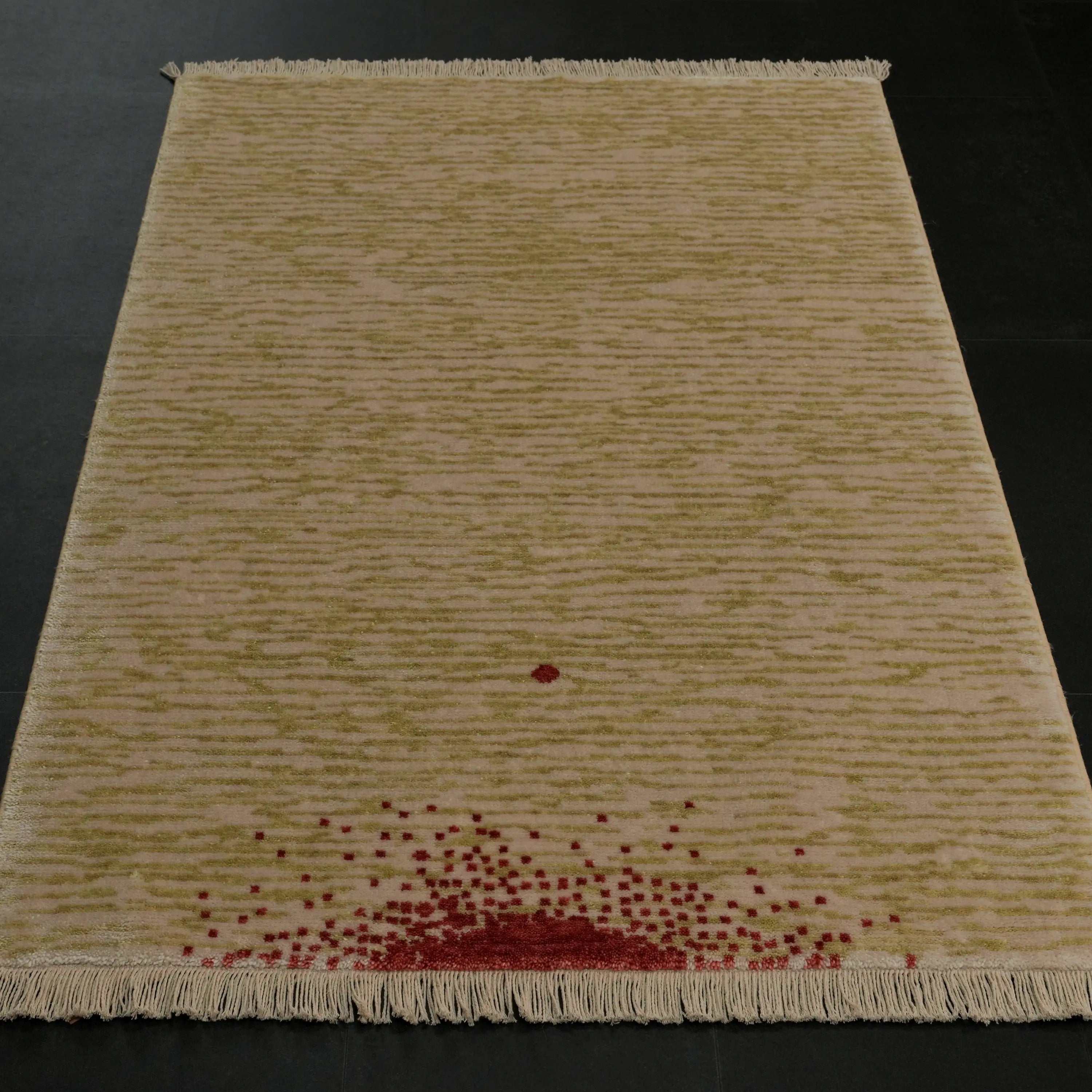 Abstract Patterned Green Tencel Loom Woven Prayer Rug Rug