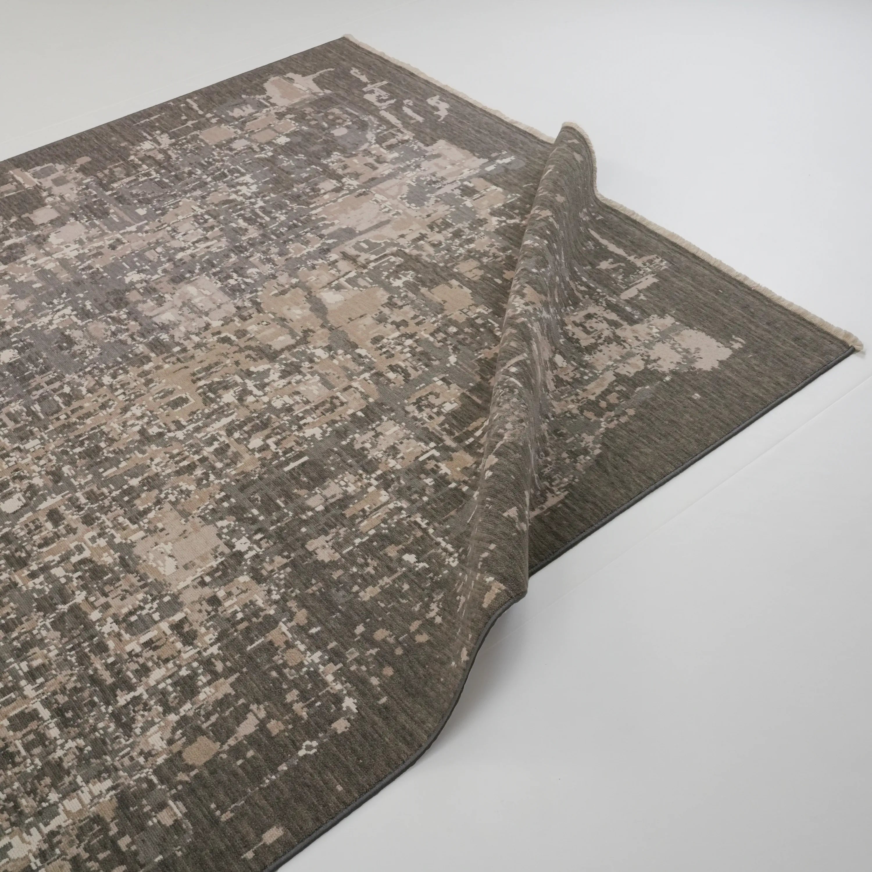 Tempus Series Abstract Patterned Wool Gray Loom Woven Rug