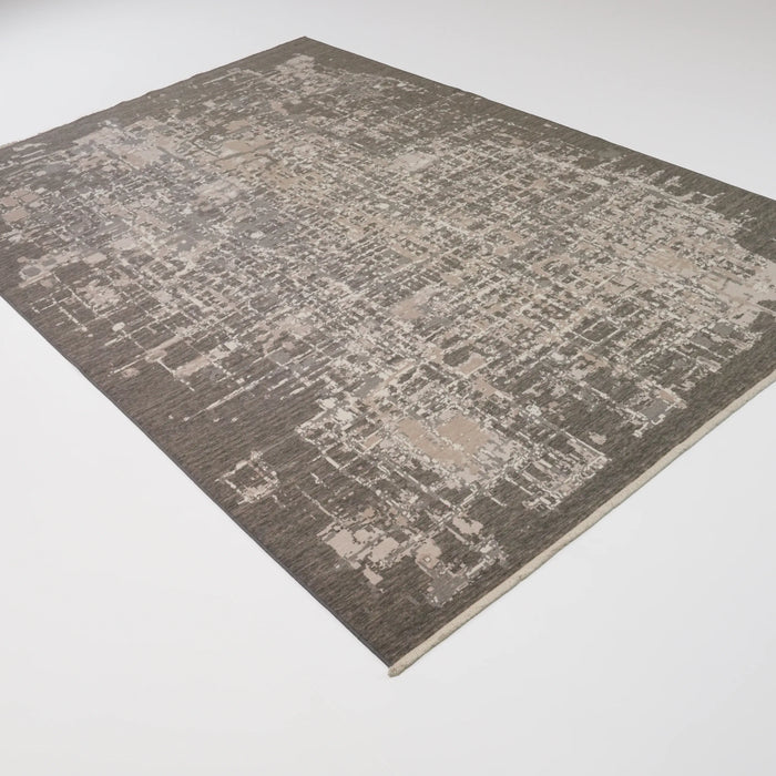 Tempus Serisi Soyut Desenli Yün Gri Tezgah Dokuma Halı, 200x300 cm — Halıcızade