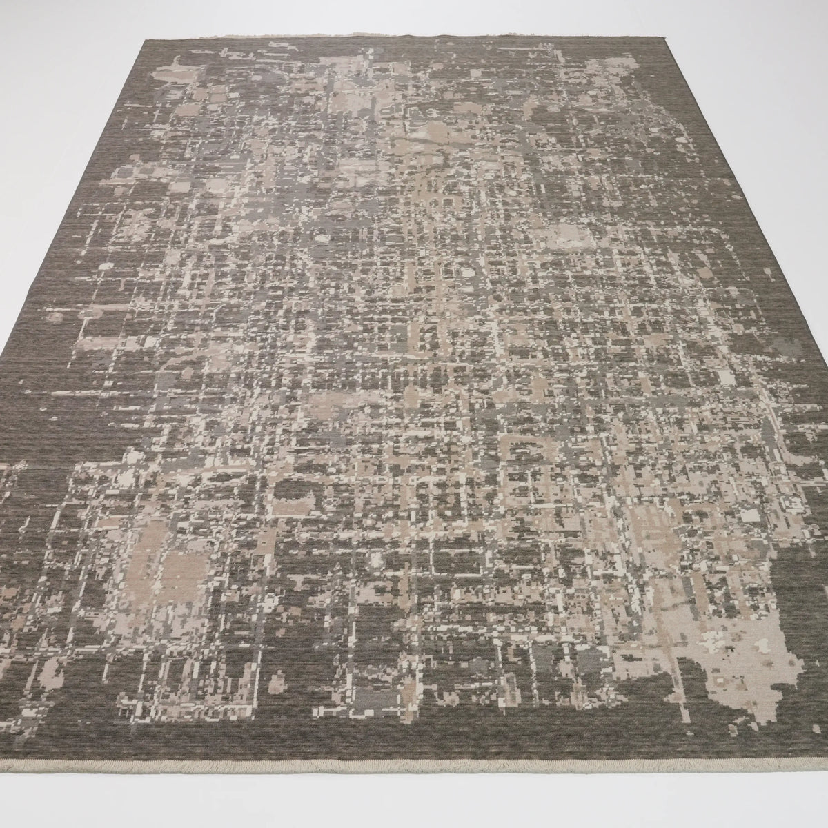 Tempus Serisi Soyut Desenli Yün Gri Tezgah Dokuma Halı — 200x300 cm