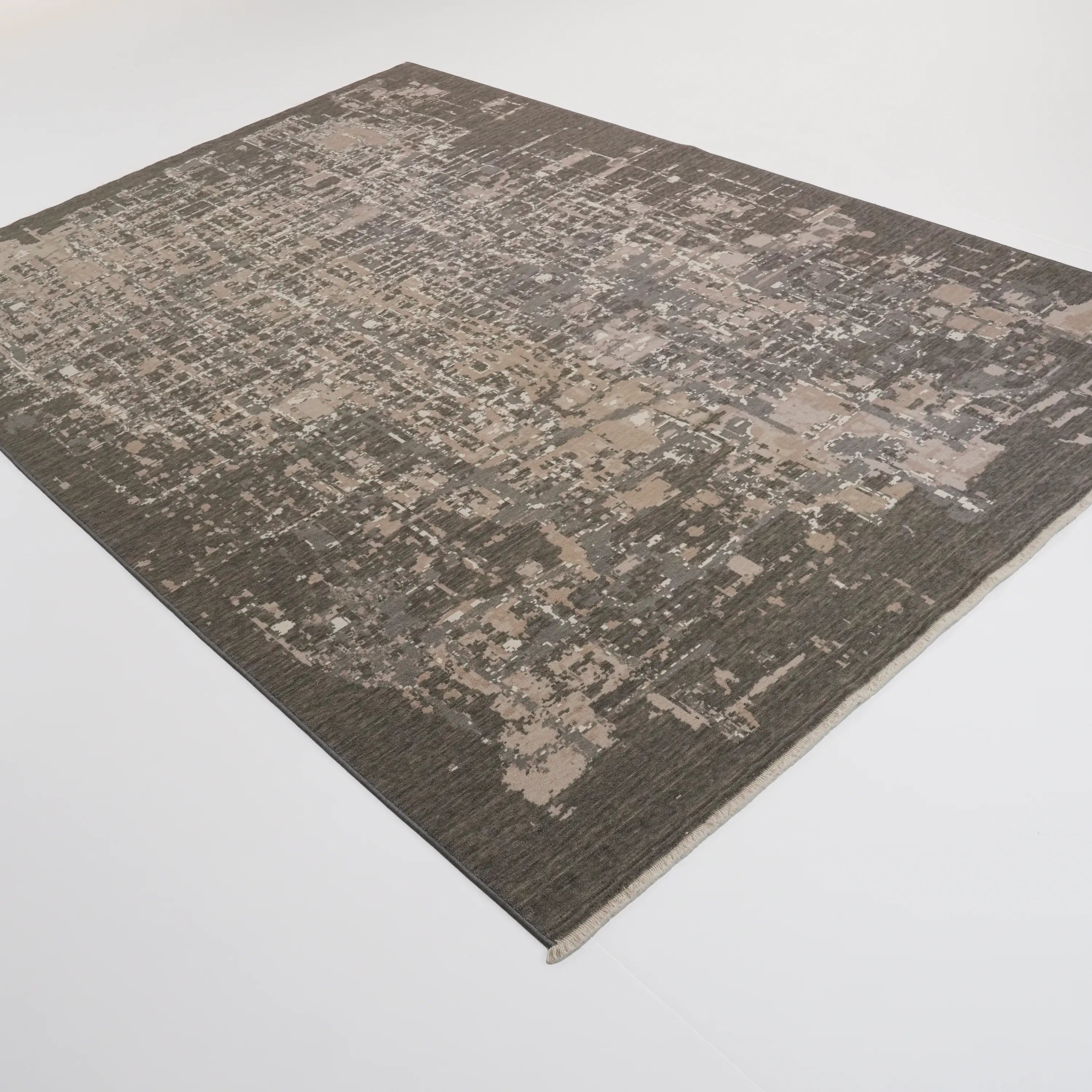 Tempus Series Abstract Patterned Wool Gray Loom Woven Rug