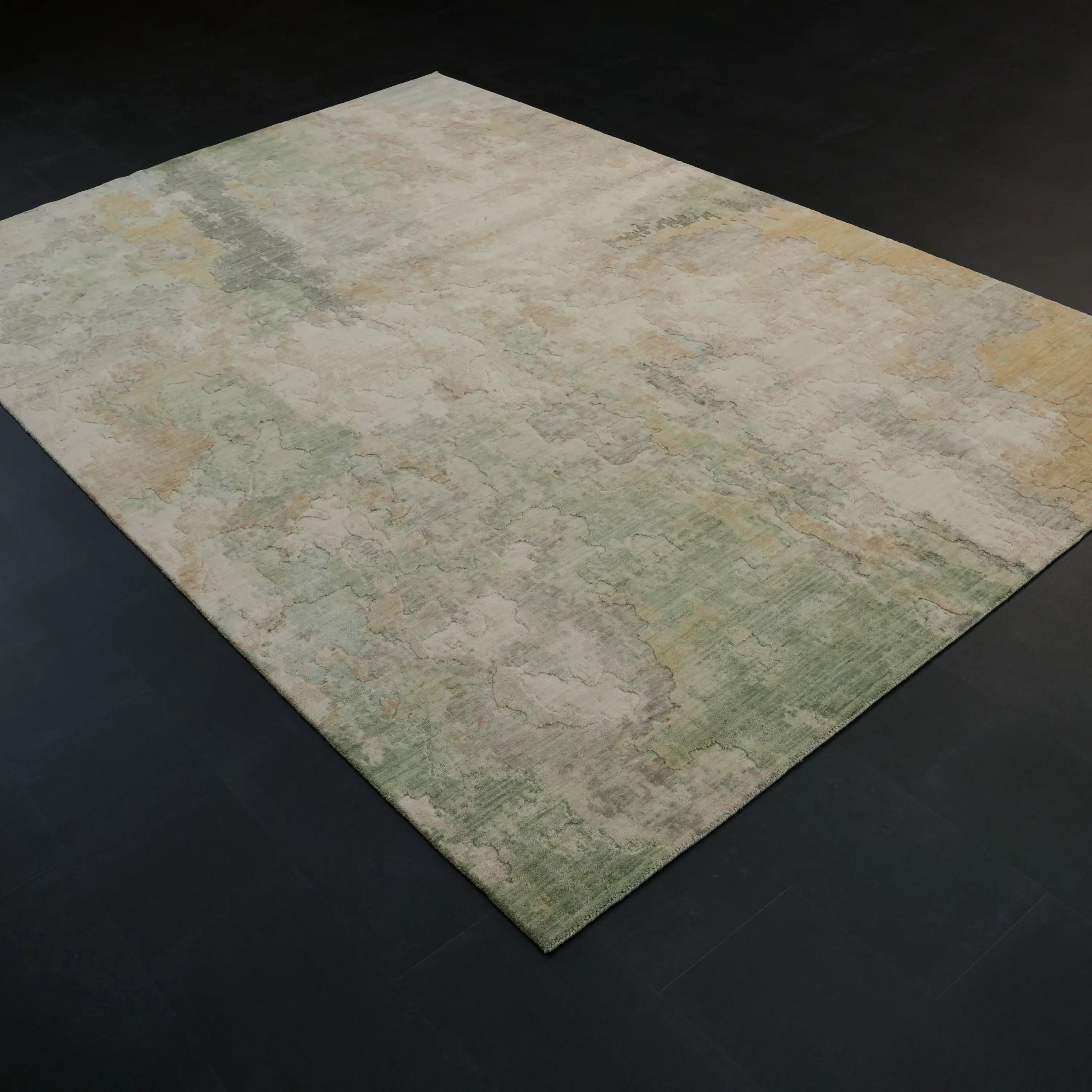 Soyut Desenli Yün Krem Modern Tezgah Dokuma Halı