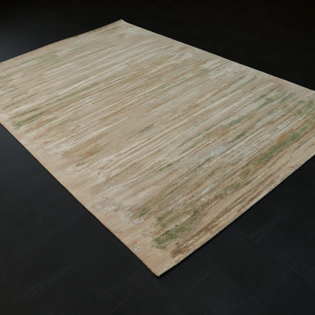 Soyut Desenli Yün Krem Tezgah Dokuma Halı, 204x301 cm — Halıcızade
