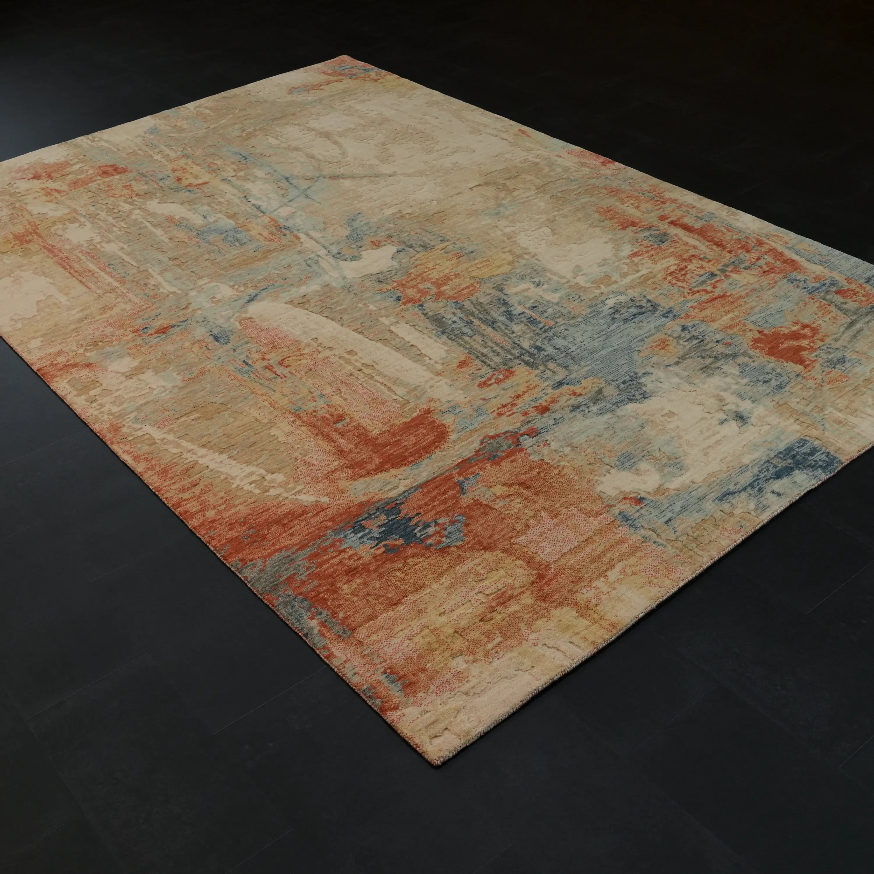 Soyut Desenli Yün Modern Krem Tezgah Dokuma Halı