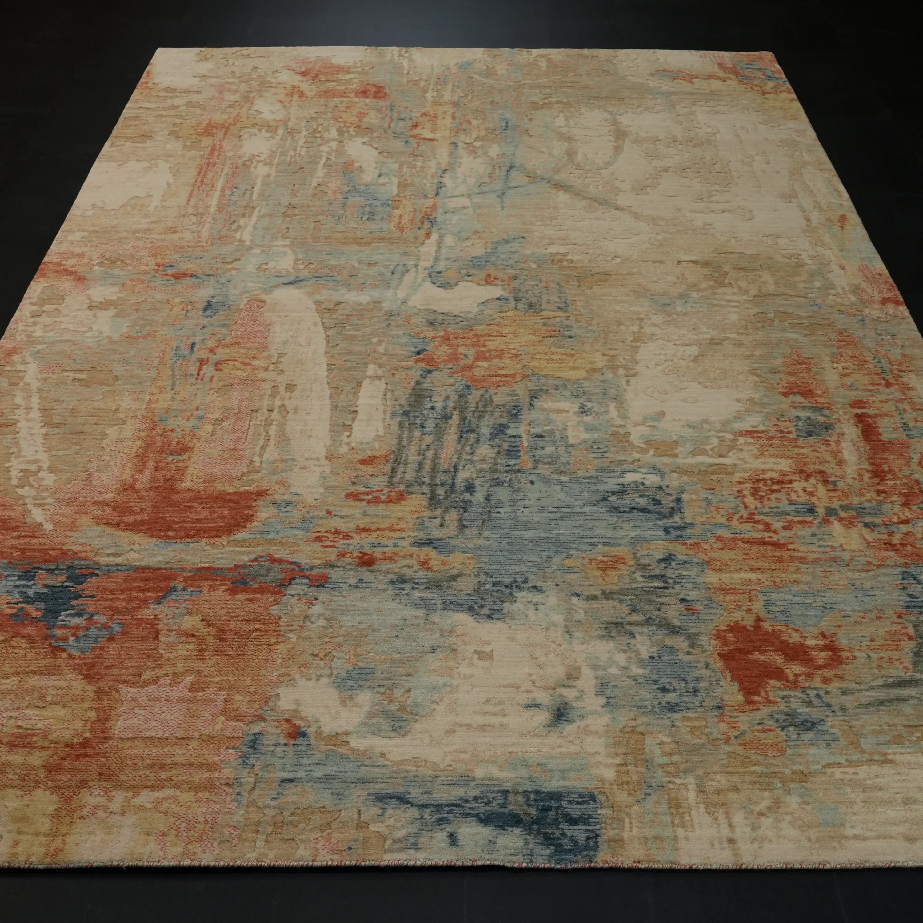 Soyut Desenli Yün Modern Krem Tezgah Dokuma Halı