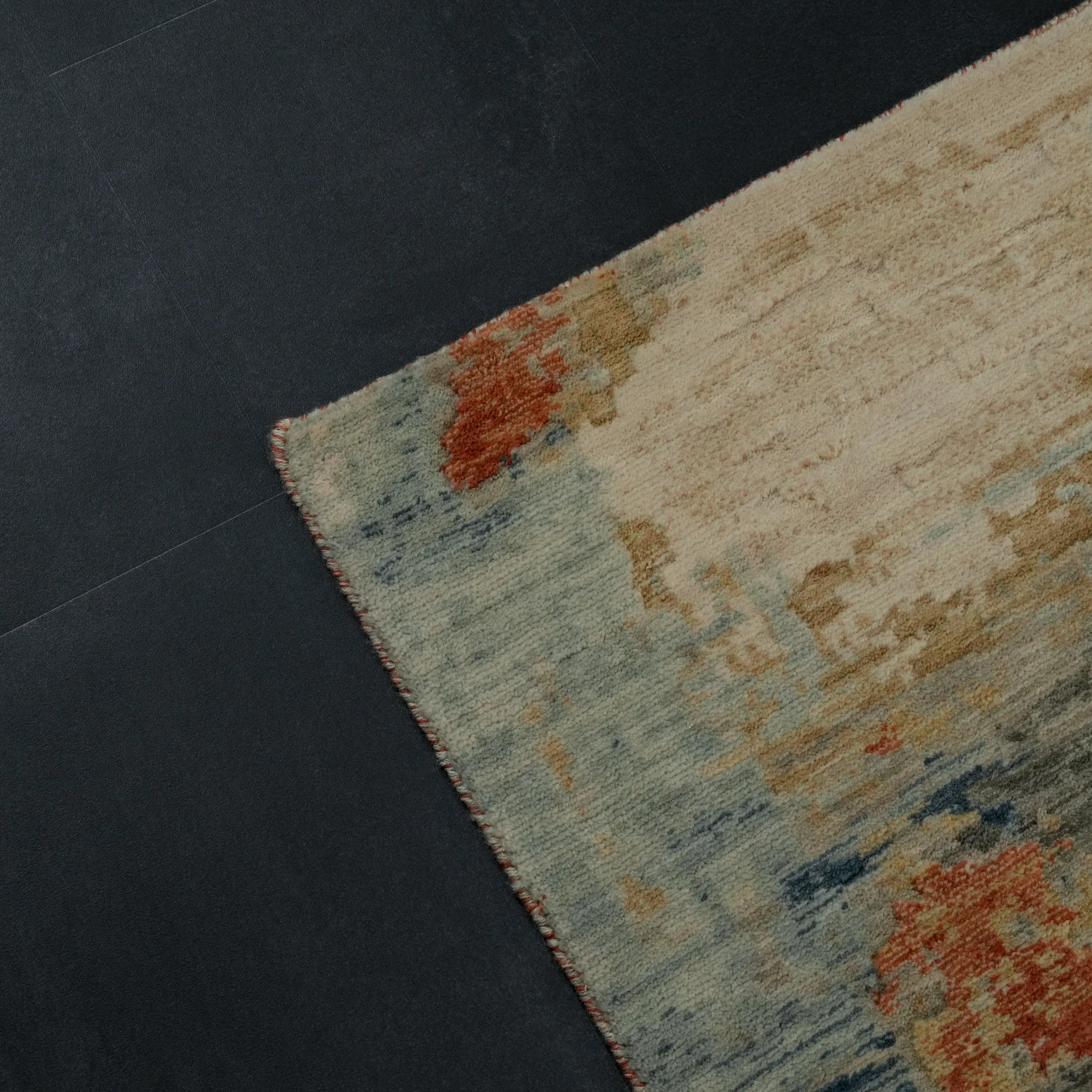 Soyut Desenli Yün Modern Krem Tezgah Dokuma Halı