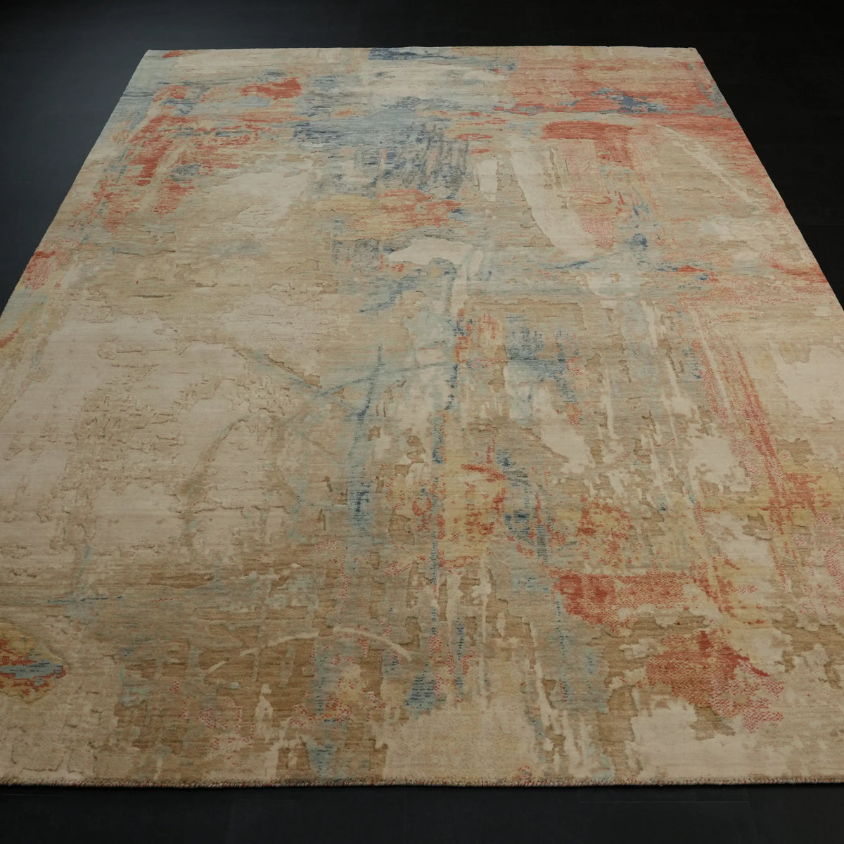 Soyut Desenli Yün Modern Krem Tezgah Dokuma Halı — 201x302 cm