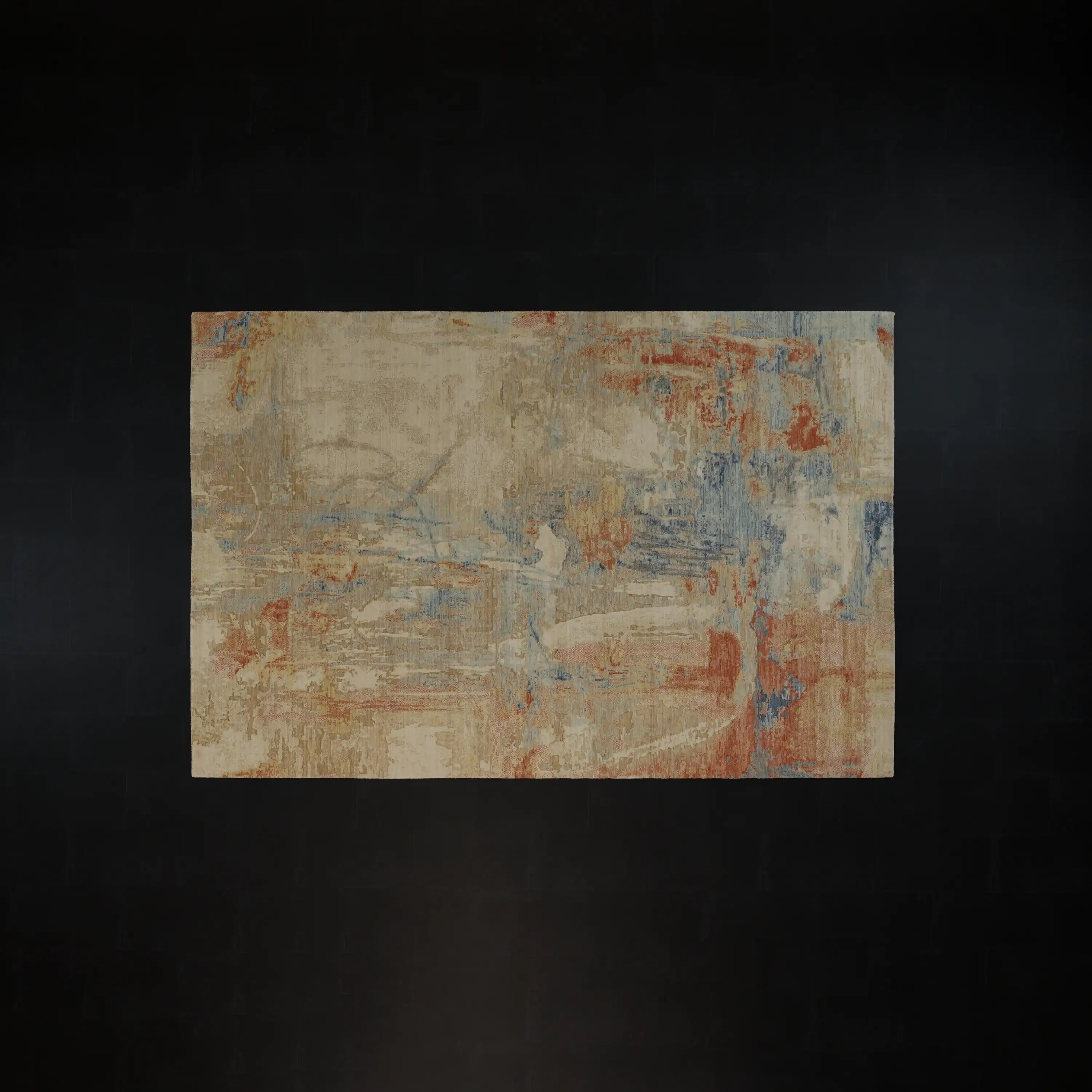 Soyut Desenli Yün Modern Krem Tezgah Dokuma Halı