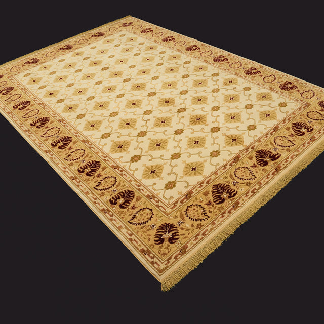 Sultan Series Hand Woven Frame Patterned Cream Wool Silk Rug, 198×286 cm Translation missing: en.hz.card.alt_brand