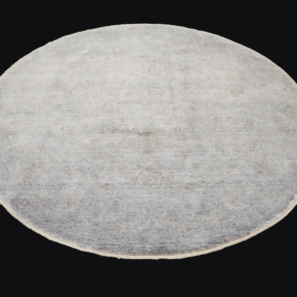 Taftan Serisi Vintage Desenli Gri Yuvarlak Tezgah Dokuma Halı, 160x160 – 250x250 cm — Halıcızade