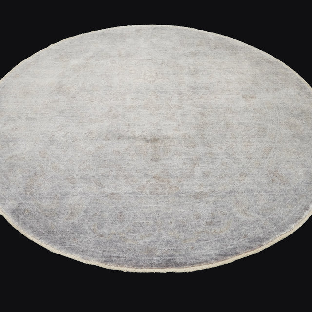 Taftan Series Vintage Patterned Gray Round Loom-Woven Rug, 250×250 cm Halıcızade