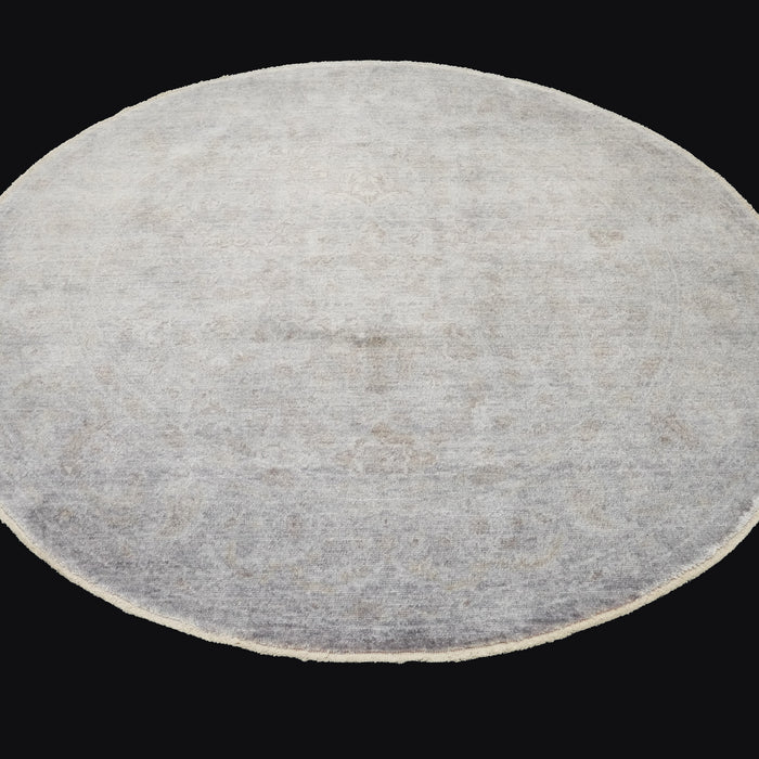 Taftan Serisi Vintage Desenli Gri Yuvarlak Tezgah Dokuma Halı, 160x160 – 250x250 cm — Halıcızade