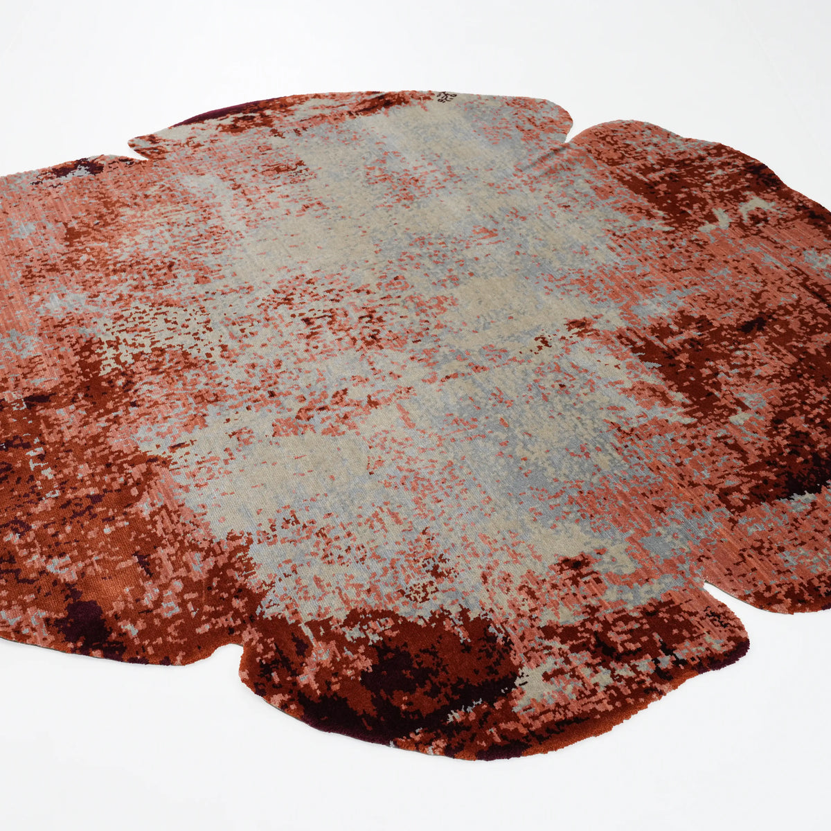 Tempus Serisi Asimetrik Çiçek Kesim Terra Renkli Tezgah Dokuma Halı, 200x200 cm — Halıcızade