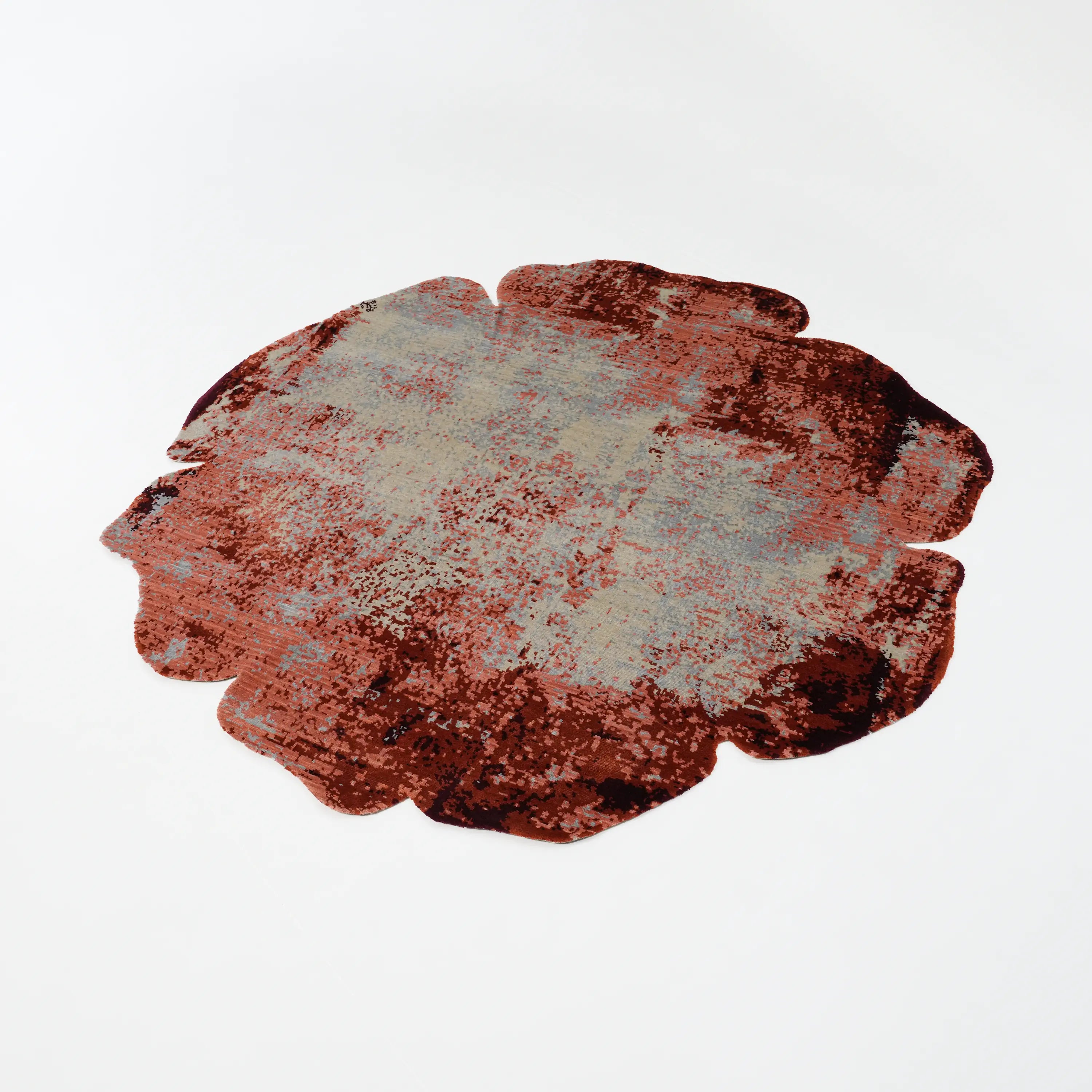 Tempus Serisi Asimetrik Çiçek Kesim Terra Renkli Tezgah Dokuma Halı