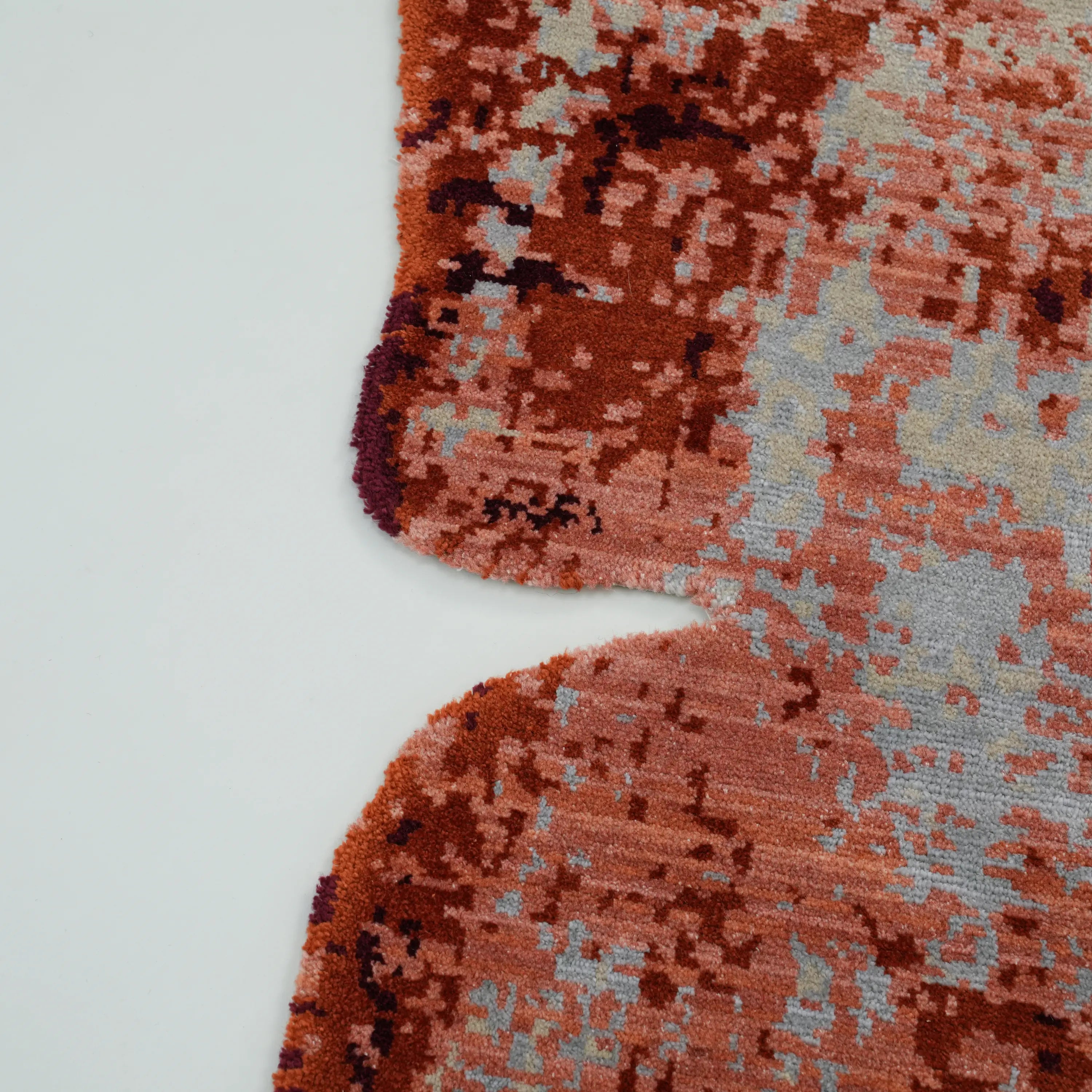 Tempus Serisi Asimetrik Çiçek Kesim Terra Renkli Tezgah Dokuma Halı