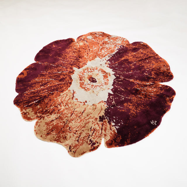 Tempus Serisi Asimetrik Çiçek Kesim Turuncu/Terra Tencel Tezgah Dokuma Halı, 120x120 – 300x300 cm — Halıcızade