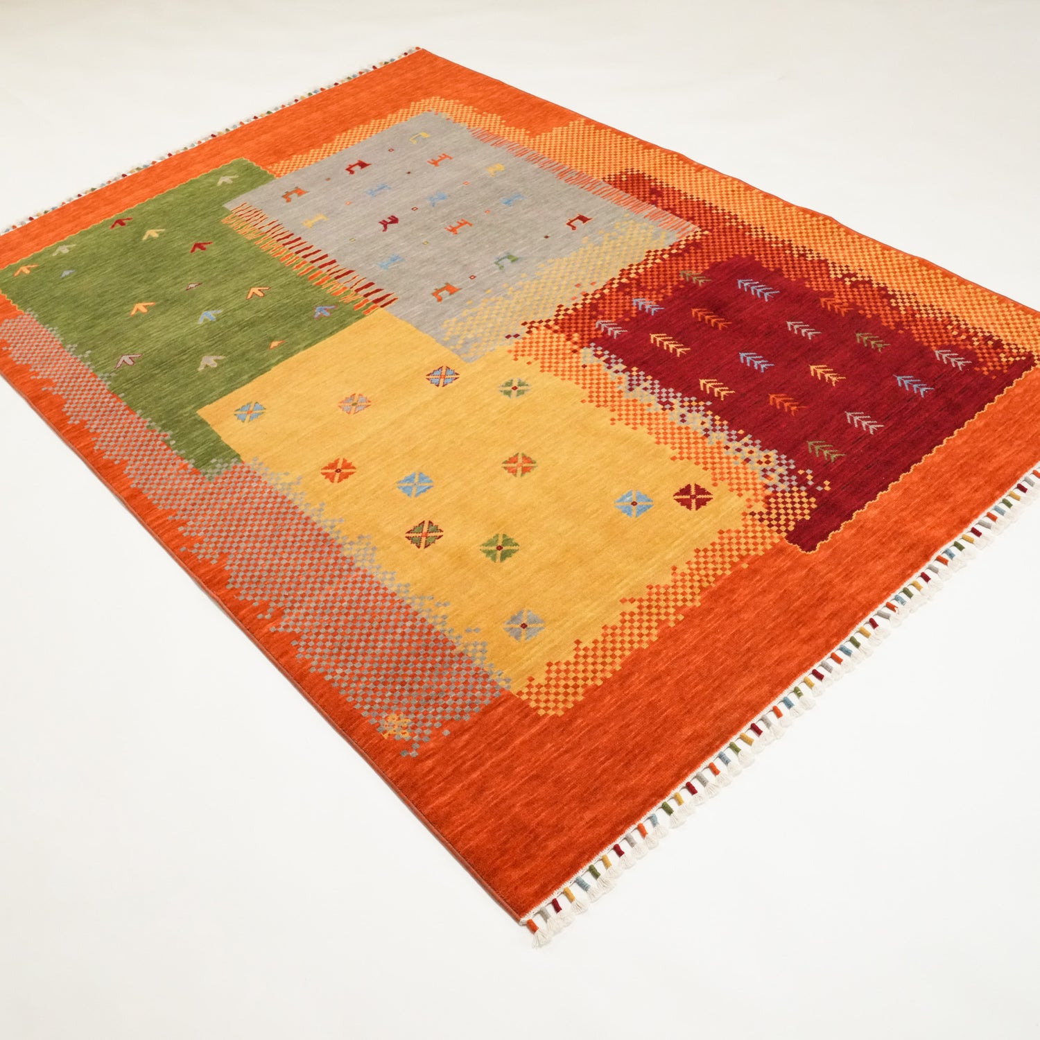 Tempus Serisi Modern Otantik Desenli Rengarenk Yün Tezgah Dokuma Halı, 80x150 – 250x350 cm — Halıcızade
