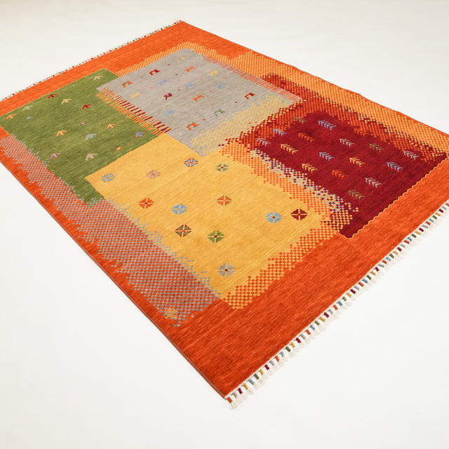 Tempus Serisi Modern Otantik Desenli Rengarenk Yün Tezgah Dokuma Halı, 80x150 – 250x350 cm — Halıcızade