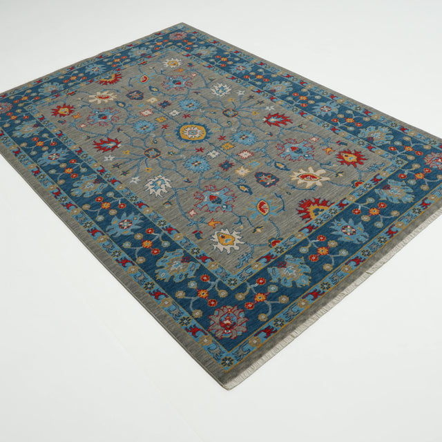 Tempus Serisi Uşak Desenli Mavi-Gri Yün Tezgah Dokuma Halı, 80x150 – 300x400 cm — Halıcızade