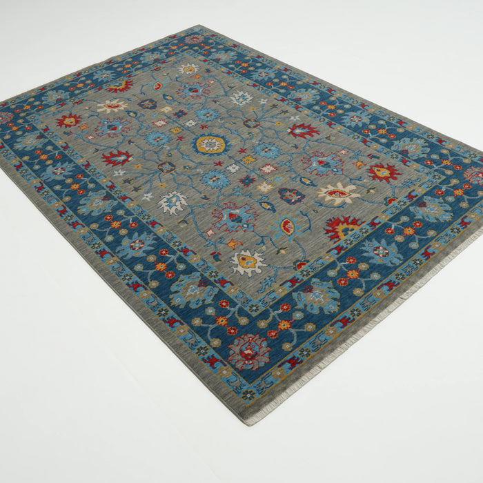 Tempus Serisi Uşak Desenli Mavi-Gri Yün Tezgah Dokuma Halı, 80x150 – 300x400 cm — Halıcızade
