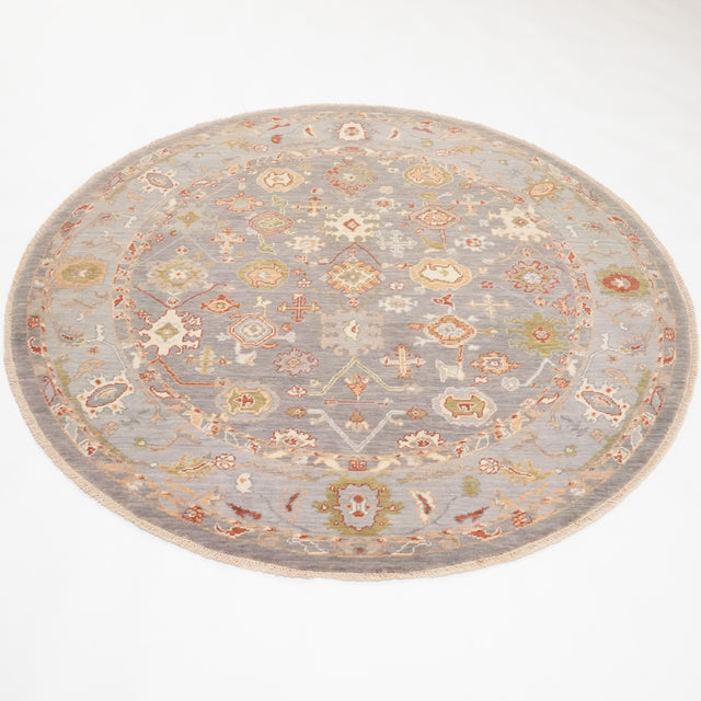 Tempus Serisi Uşak Desenli Yün Gri Bej Yuvarlak Tezgah Dokuma Halı, 160x160 – 200x200 cm — Halıcızade