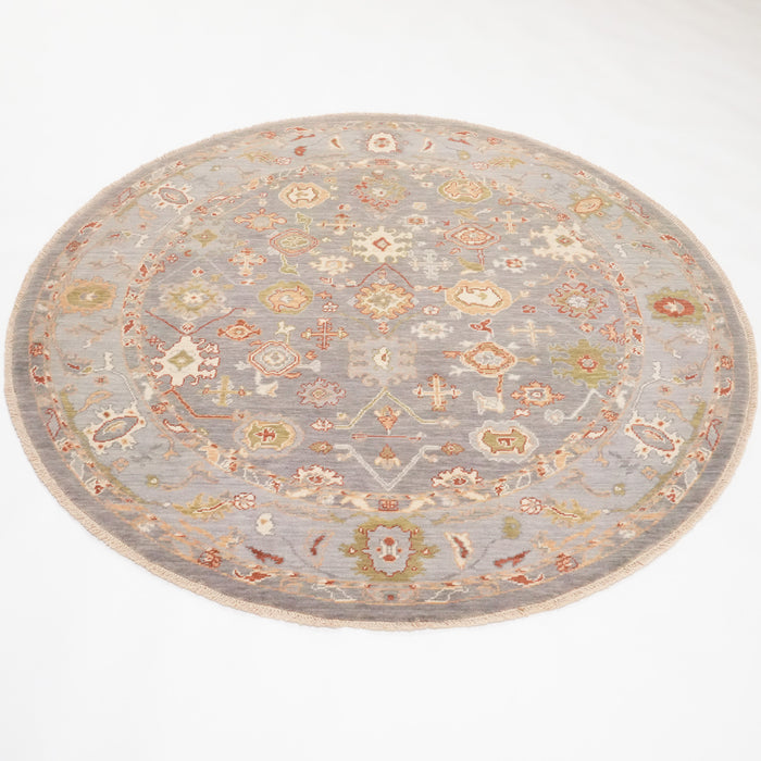 Tempus Serisi Uşak Desenli Yün Gri Bej Yuvarlak Tezgah Dokuma Halı, 160x160 – 200x200 cm — Halıcızade