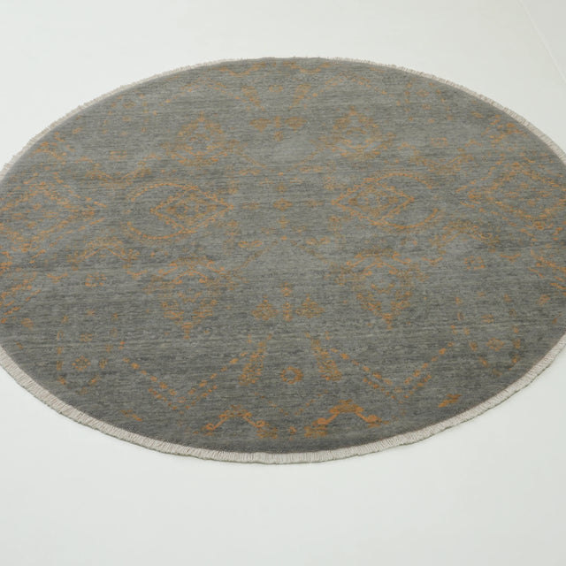 Tempus Serisi Vintage Desenli Gri Yün Tezgah Dokuma Yuvarlak Halı, 160x160 – 200x200 cm — Halıcızade