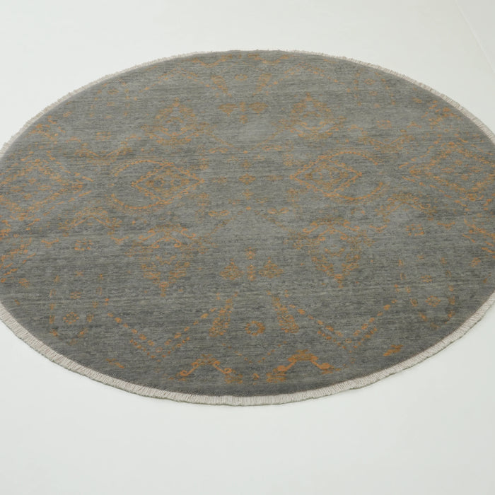 Tempus Serisi Vintage Desenli Gri Yün Tezgah Dokuma Yuvarlak Halı, 160x160 – 200x200 cm — Halıcızade