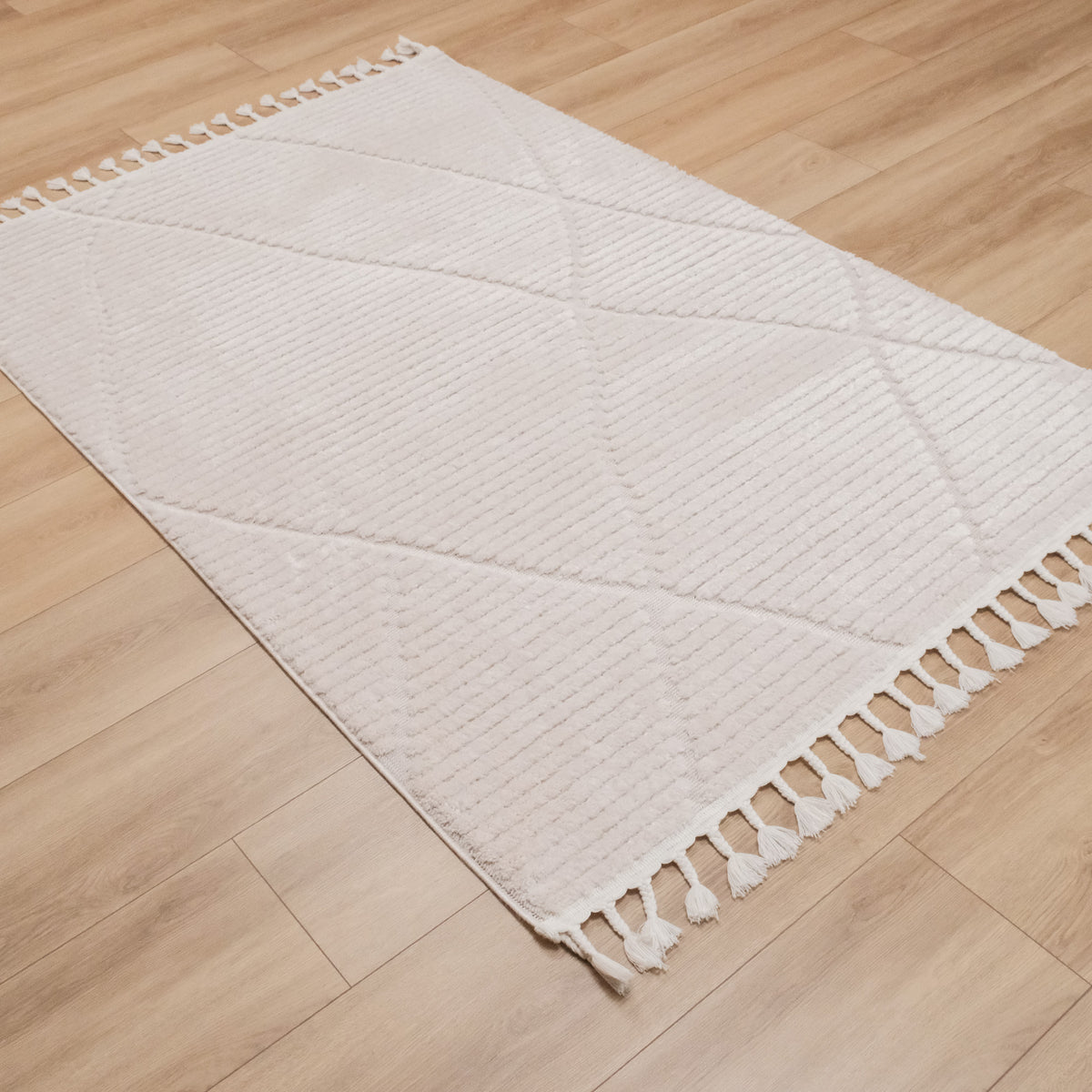 Terazzo Serisi Geometrik Desenli Sentetik Beyaz Halı
