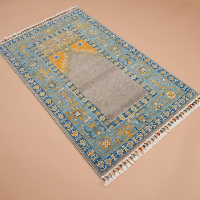Tezgah Dokuma Yün Gri Seccade Halı, 80x130 cm — Halıcızade