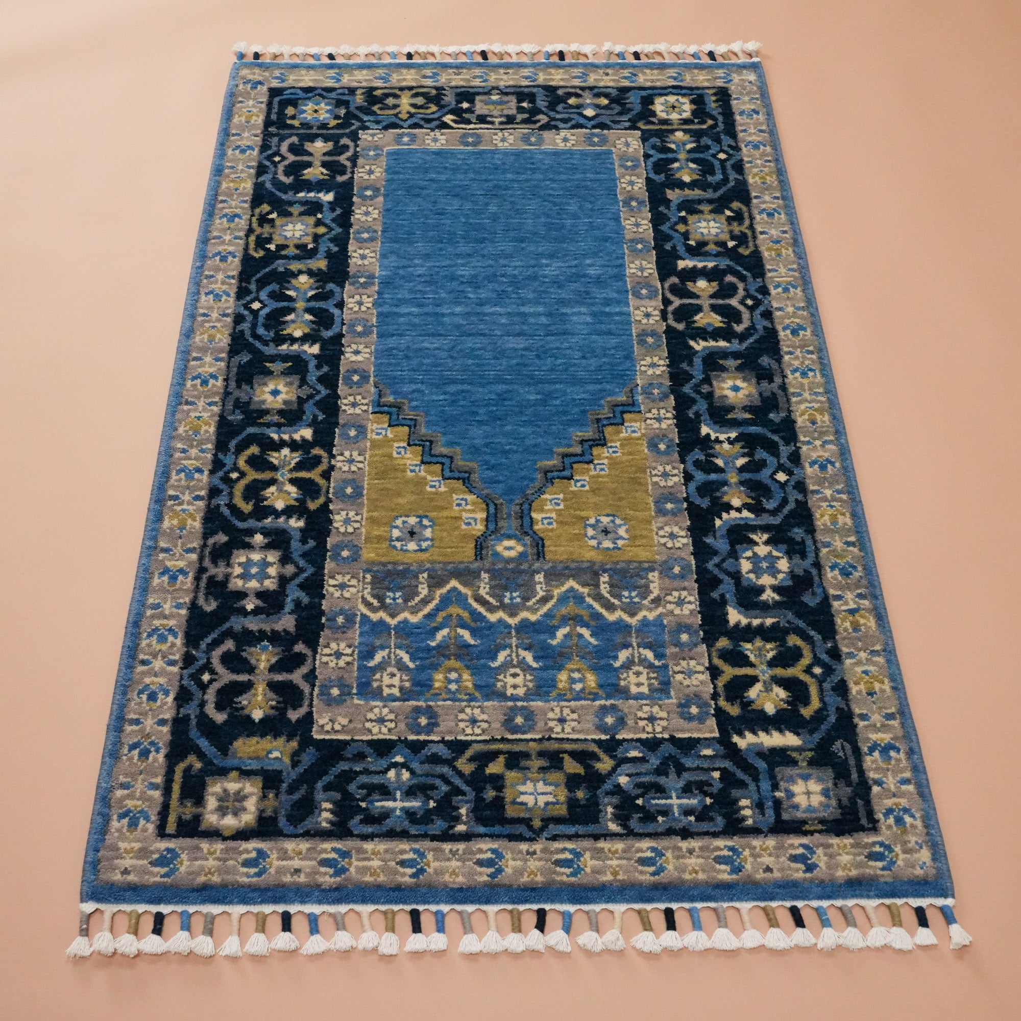 Tezgah Woven Wool Blue Prayer Rug Rug