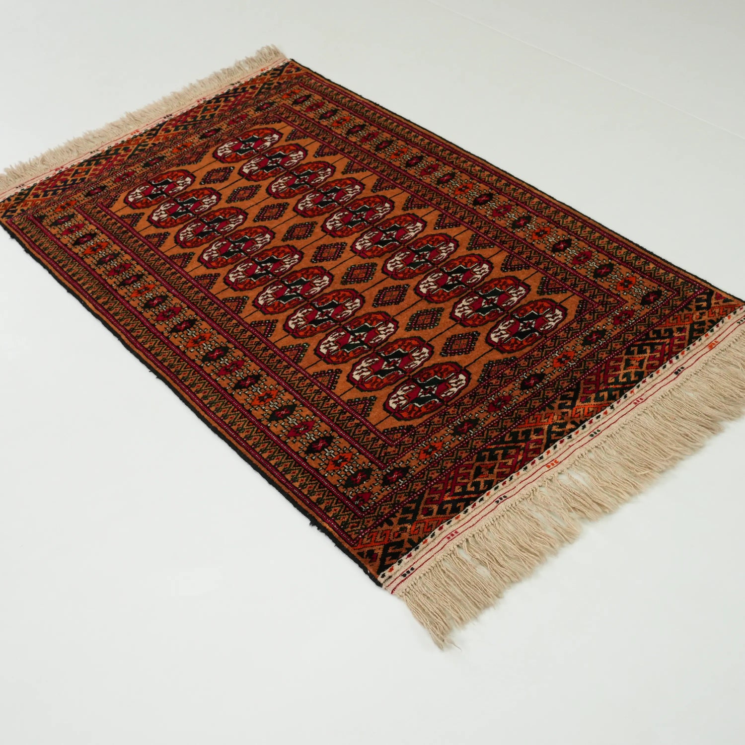 Türkmen Buhara köy dokuma halı, sarı, 85x140 cm — Halıcızade
