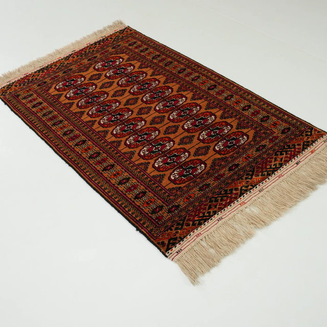 Türkmen Buhara köy dokuma halı, sarı, 85x140 cm — Halıcızade