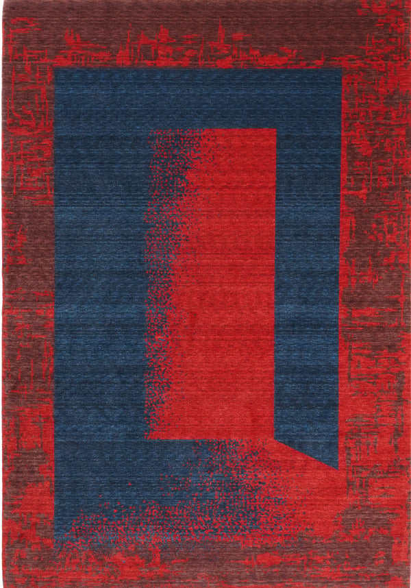 Zima Serisi Soyut Desenli Yün Kırmızı Tezgah Dokuma Halı