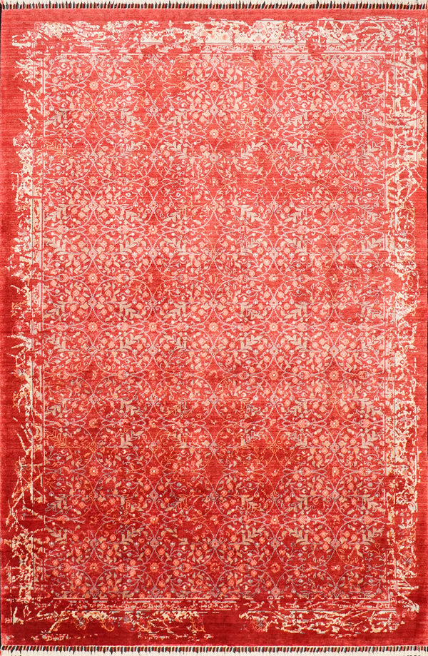 Zade Serisi Kırmızı Çiçek Desenli Tezgah Dokuma Halı