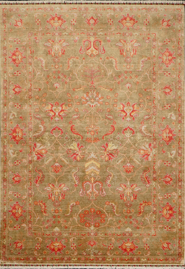 Zade Serisi Uşak Desenli Yeşil Tezgah Dokuma Doğal Halı