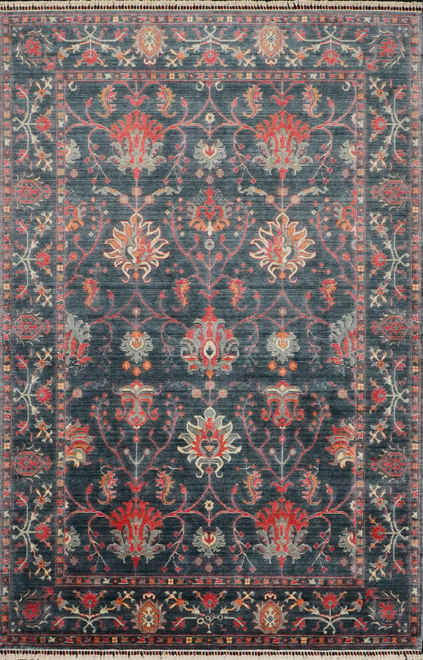 Zade Serisi Uşak Desenli Lacivert Tezgah Dokuma Doğal Halı